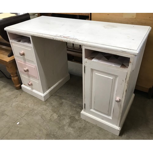 270 - A painted pine desk (lacking two drawers)