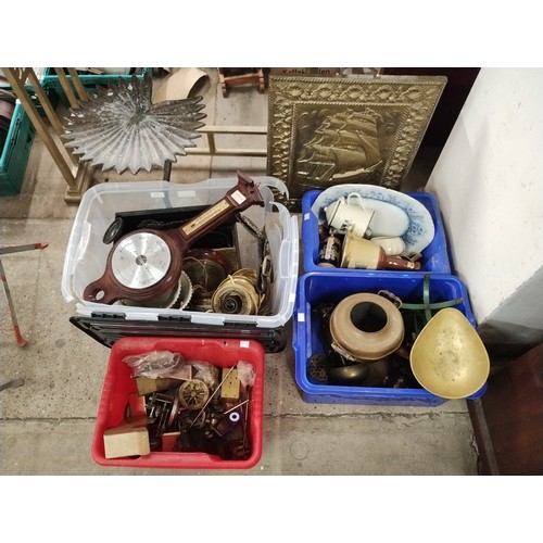 290 - A large quantity of assorted metalware, etc; including brass scales, oil lamp and crutches