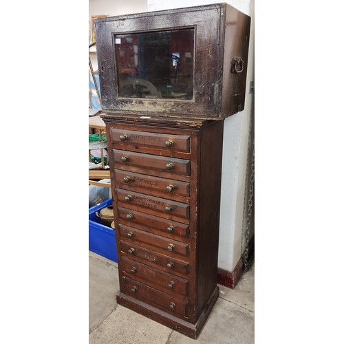 293 - A Victorian stained pine watchmakers chest and a small mahogany cabinet