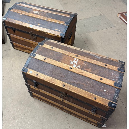 312 - Two early 20th Century dome topped steamer trunks