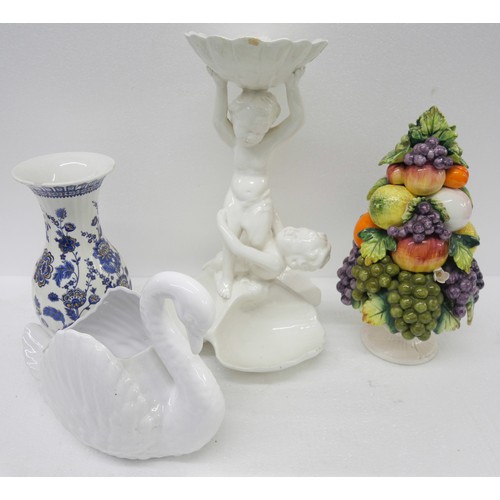 2283 - Four boxes of mixed decorative china, comprising of ornaments, clock, tankard, swan planter, large f... 