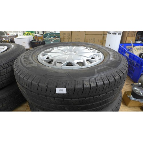 5266 - A set of four wheels and tyres including three Sumitomo 235/75R16C tyres and a Goodyear 215/75R16C t... 