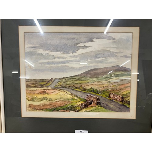 381 - John Bentley, Harris End Fell, Near Garstang, watercolour and E.Grieg Hall, rural landscape, waterco... 