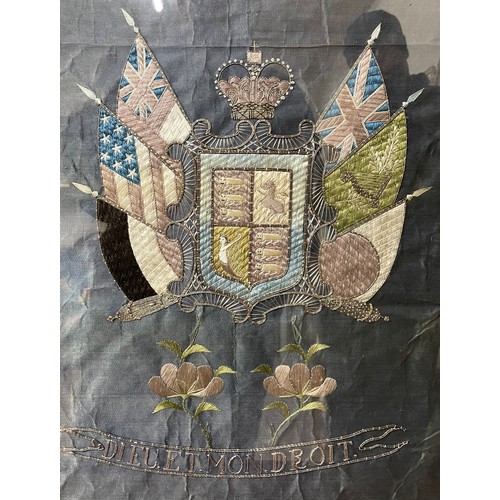 371 - A WWI allied forces regimental embroidery, framed