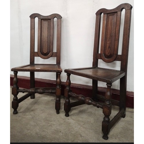 160 - A pair of William III joined oak side chairs