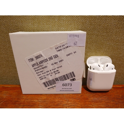 6073 - Apple AirPods with charging case (2nd generation) model no: mv7n2zm/a, Original RRP £99.99 + VAT (35... 