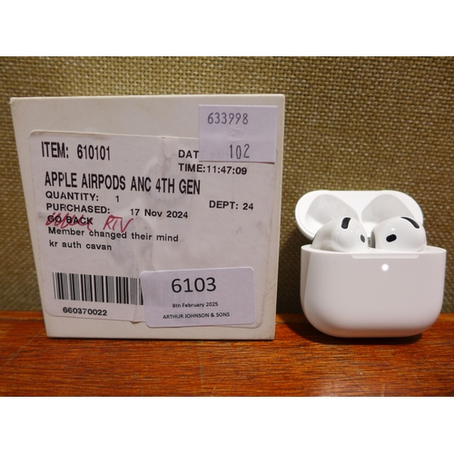 6103 - Apple AirPods with charging case and active noise cancellation (4th generation) (USB-C) model no: mx... 