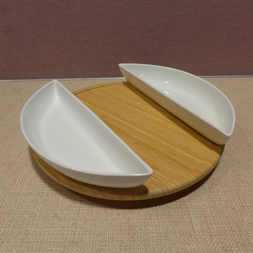 6209 - Bamboo lazy susan with porcelain dishes (incomplete)  (351-691) *This lot is subject to VAT