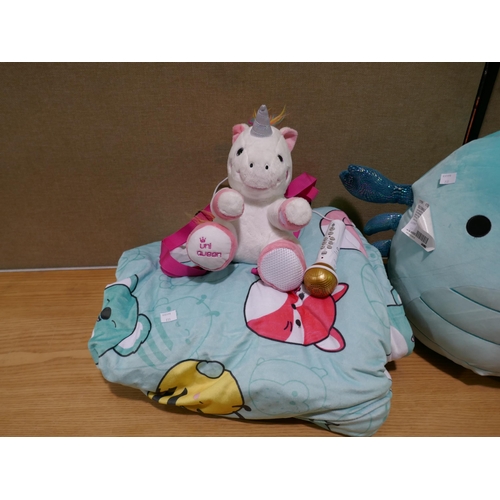 6294 - Squishmallow plush with throw and a Kids plush karaoke backpack  (351-231,233,239) *This lot is subj... 