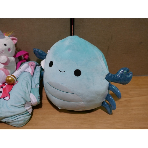 6294 - Squishmallow plush with throw and a Kids plush karaoke backpack  (351-231,233,239) *This lot is subj... 