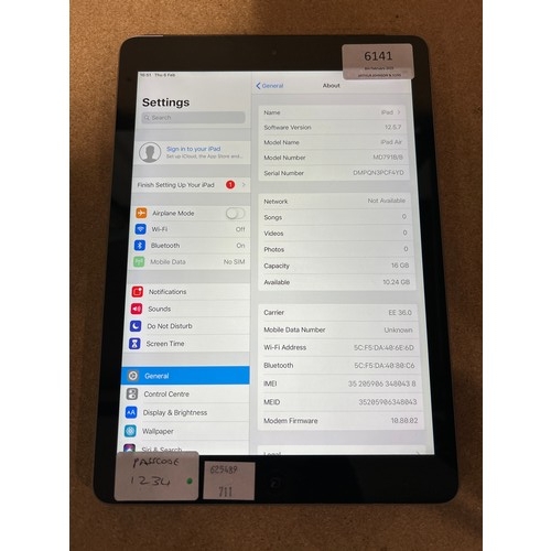 6141 - Apple iPad Air Space Grey 16GB (1st generation) model no: md791b/b (480-711) *This lot is subject to... 