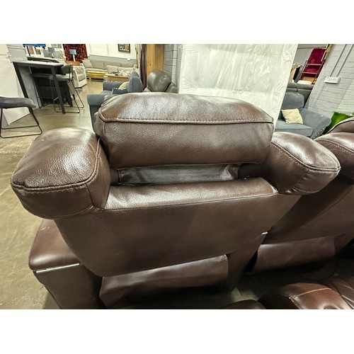 3016 - Tuscany 3 row brown leather electric reclining media chairs with adjustable head rests - (marked), o... 