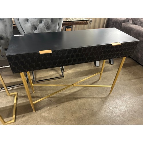 3045 - A black single drawer console table with gold legs