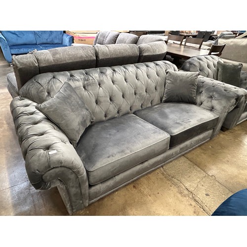 3089 - A Bordeaux 3 seater grey velvet chesterfield style sofa, original RRP £833.33 + VAT (4223-17) *This ... 