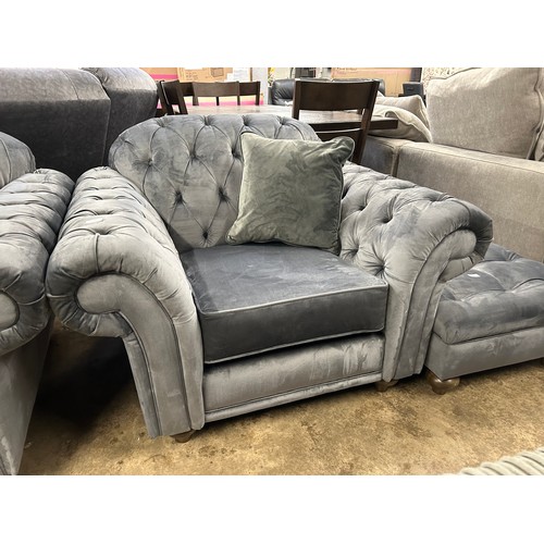 3090 - A Bordeaux grey velvet chesterfield style armchair, original RRP £583.33 + VAT (4223-18) *This lot i... 