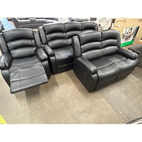 3135 - A leather Aire manual reclining 3 seater sofa, 2 seater sofa and armchair