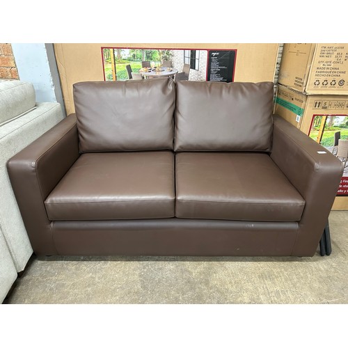 3171 - A brown faux leather two seater sofa