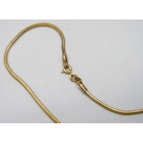 7012 - A 9ct gold snake chain necklace, 15.5g, 66cm