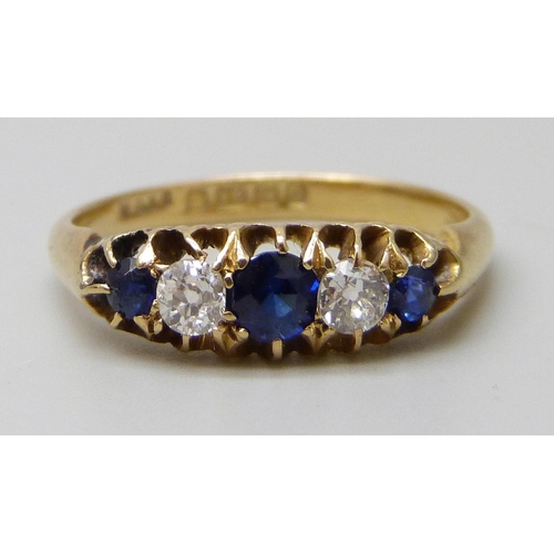 7013 - An 18ct gold, sapphire and diamond ring, Birmingham 1863, 3.5g, Q