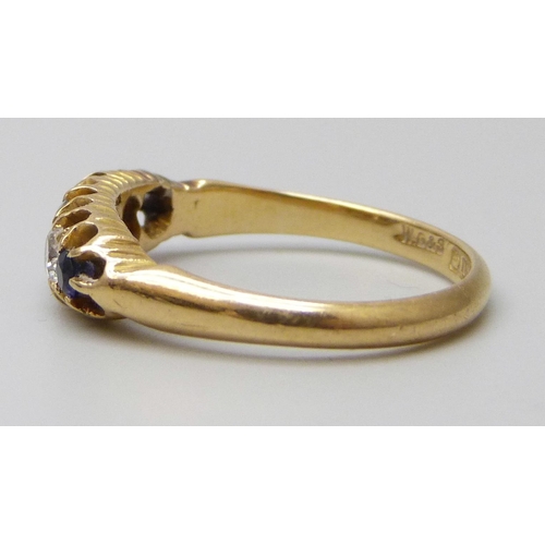 7013 - An 18ct gold, sapphire and diamond ring, Birmingham 1863, 3.5g, Q