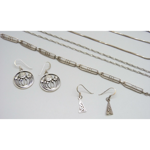 7064 - A collection of silver jewellery including Kit Heath, 68g total weight excluding wristwatch