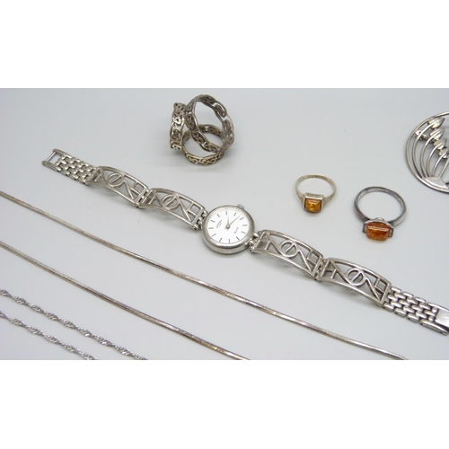 7064 - A collection of silver jewellery including Kit Heath, 68g total weight excluding wristwatch