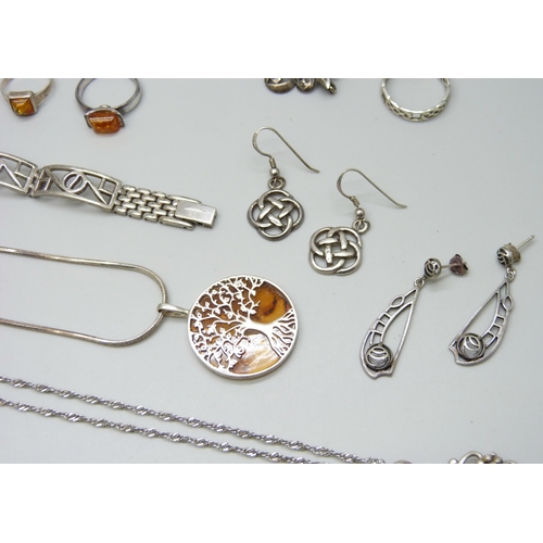 7064 - A collection of silver jewellery including Kit Heath, 68g total weight excluding wristwatch