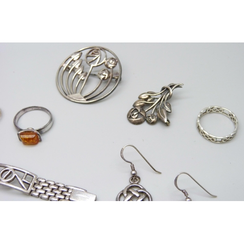 7064 - A collection of silver jewellery including Kit Heath, 68g total weight excluding wristwatch