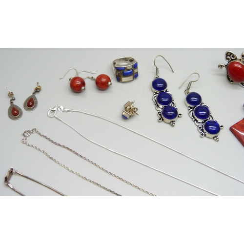 7067 - A collection of silver and white metal jewellery including pendants, earrings and rings, 127g total ... 