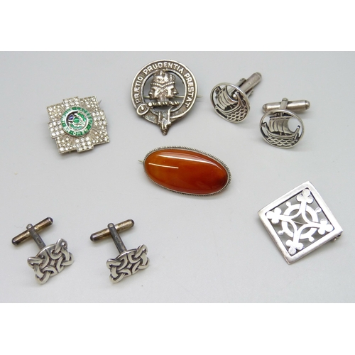 7089 - Two pairs of silver Celtic cufflinks including a pair of John Hart Iona Galleon cufflinks, together ... 