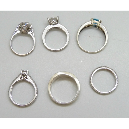 7093 - Six silver rings, 17g