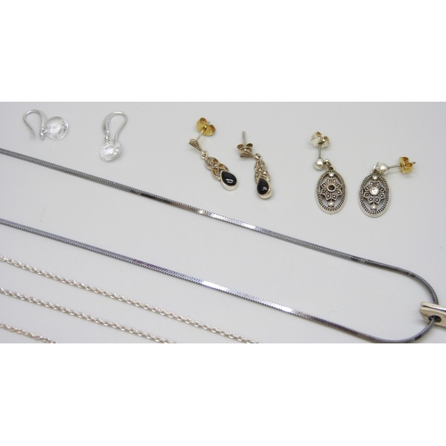 7095 - A collection of  sterling silver pendants, chains and earrings including a Kit Heath necklace, a pai... 