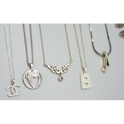 7095 - A collection of  sterling silver pendants, chains and earrings including a Kit Heath necklace, a pai... 