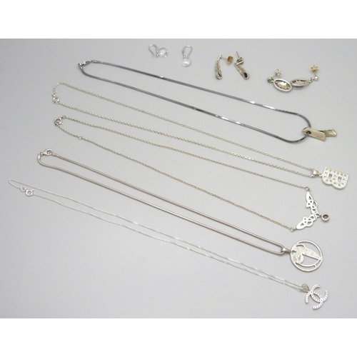 7095 - A collection of  sterling silver pendants, chains and earrings including a Kit Heath necklace, a pai... 