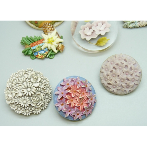 7114 - Twelve plastic brooches