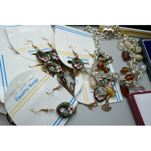 7122 - A collection of jewellery including carded cloisonne earrings