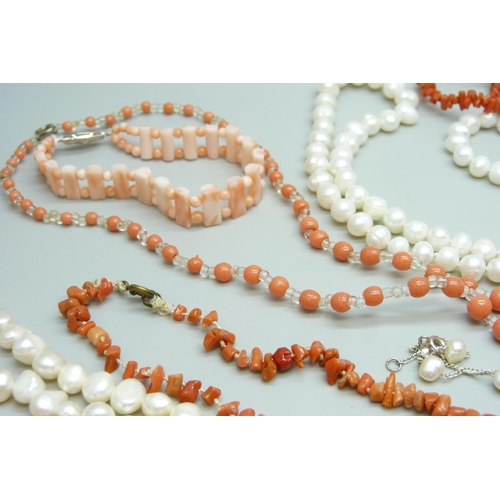 7131 - A collection of jewellery including coral, faux coral and pearls