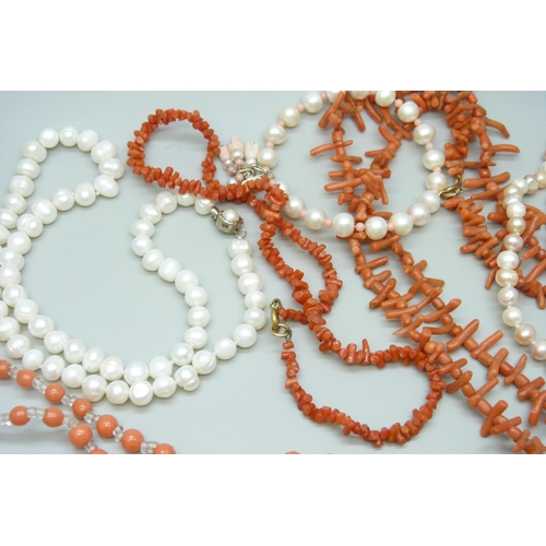 7131 - A collection of jewellery including coral, faux coral and pearls