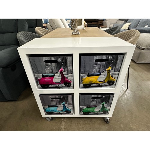 3053 - Four cube scooter storage cabinet on castors