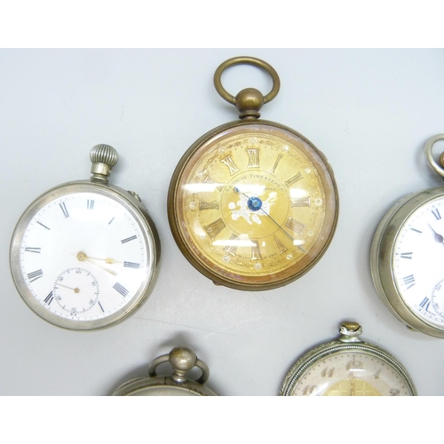 7196 - Five pocket watches including a railway timekeeper example