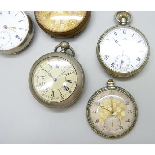 7196 - Five pocket watches including a railway timekeeper example