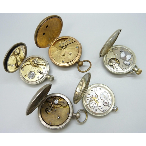 7196 - Five pocket watches including a railway timekeeper example