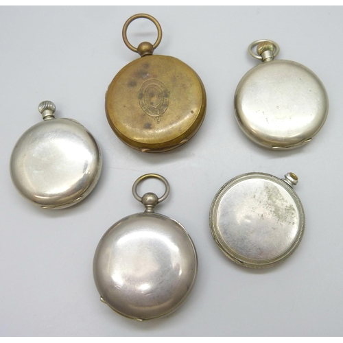 7196 - Five pocket watches including a railway timekeeper example