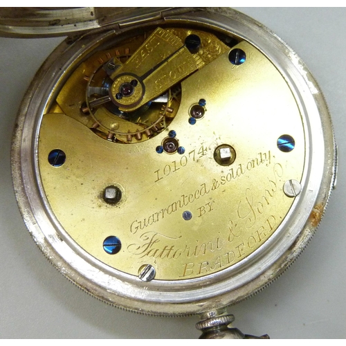 7197 - A silver cased Fattorini & Sons Chronometer pocket watch, Birmingham 1888