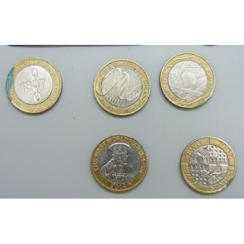 7218 - Coins; a £5 coin, Queen Elizabeth II 90th birthday commemorative coin Bailiwick of Jersey 2016, two ... 