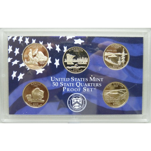 7219 - United States Mint 50 State quarters 5 coins proof set, all have George Washington on reverse side, ... 