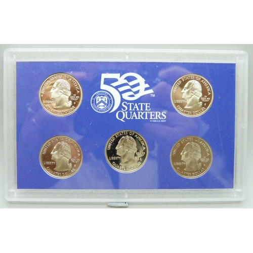 7219 - United States Mint 50 State quarters 5 coins proof set, all have George Washington on reverse side, ... 