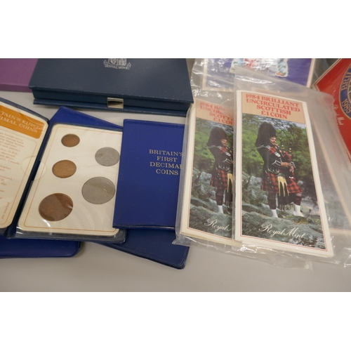 7232 - Coins; four Great Britain and Northern Ireland proof sets, one Royal Mint Proof set and other coin s... 