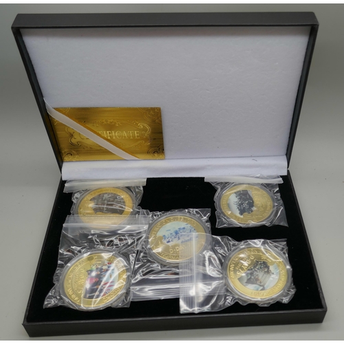 7239 - The Worth Collection, 75th Anniversary of D-Day, 5 gold plated coins, 1944-2019 in case as issued an... 