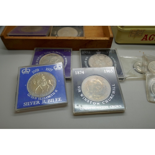 7242 - A 1965 Canadian proof coin set, a 1958 Canadian dollar, a US 1943 half dollar and 1965 quarter, one ... 